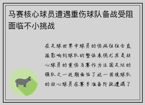 马赛核心球员遭遇重伤球队备战受阻面临不小挑战