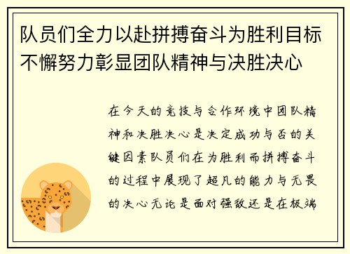 队员们全力以赴拼搏奋斗为胜利目标不懈努力彰显团队精神与决胜决心